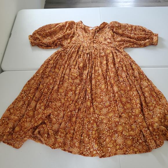 Sundry Dress Womens Small Rust Orange Floral Boho Puff Sleeve V Neck Midi Flowy - Picture 1 of 9